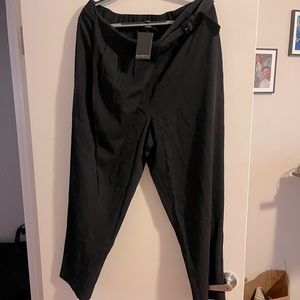 Drape front pant with buckle